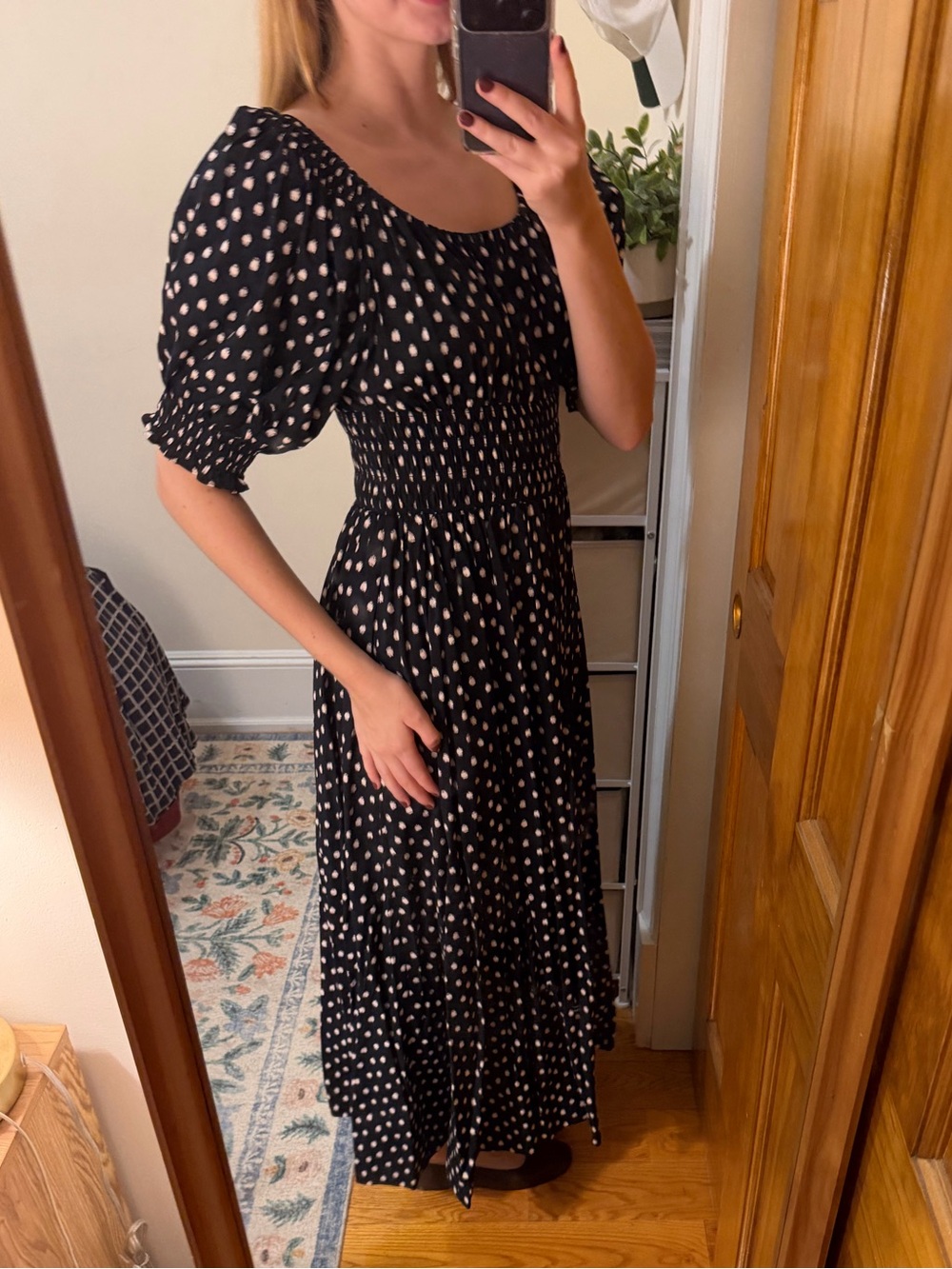 Madewell smocked-waist polka dot maxi dress